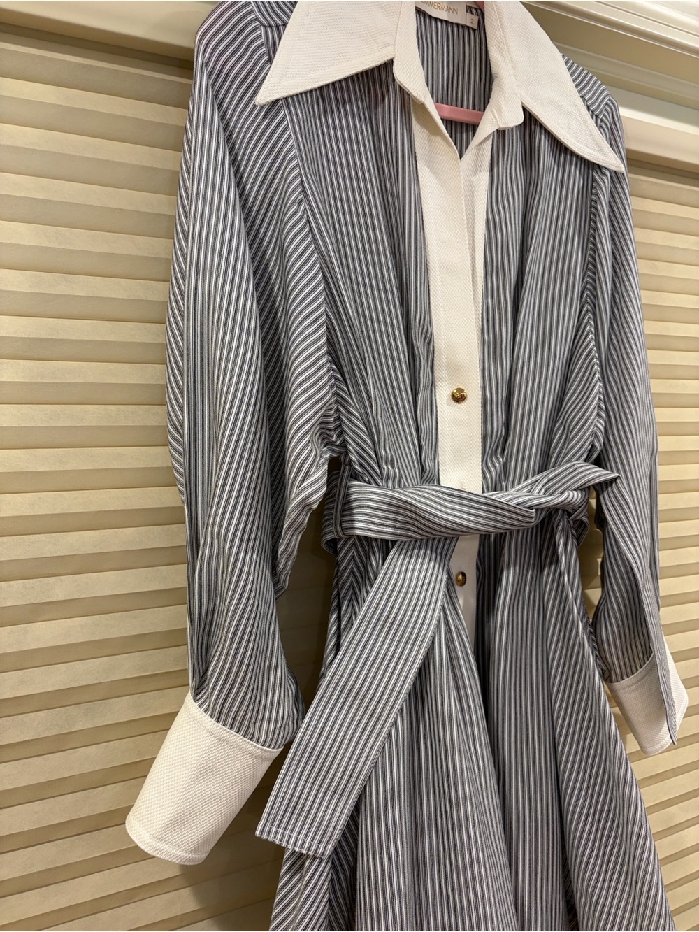 NWOT Zimmermann Gray Striped Shirt Dress with White Trim, Size AU 2 = M - Picture 6 of 9